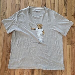 Ralph Lauren Polo Bear Gray Tennis Shirt Womens Sz XXL Vintage Y2K